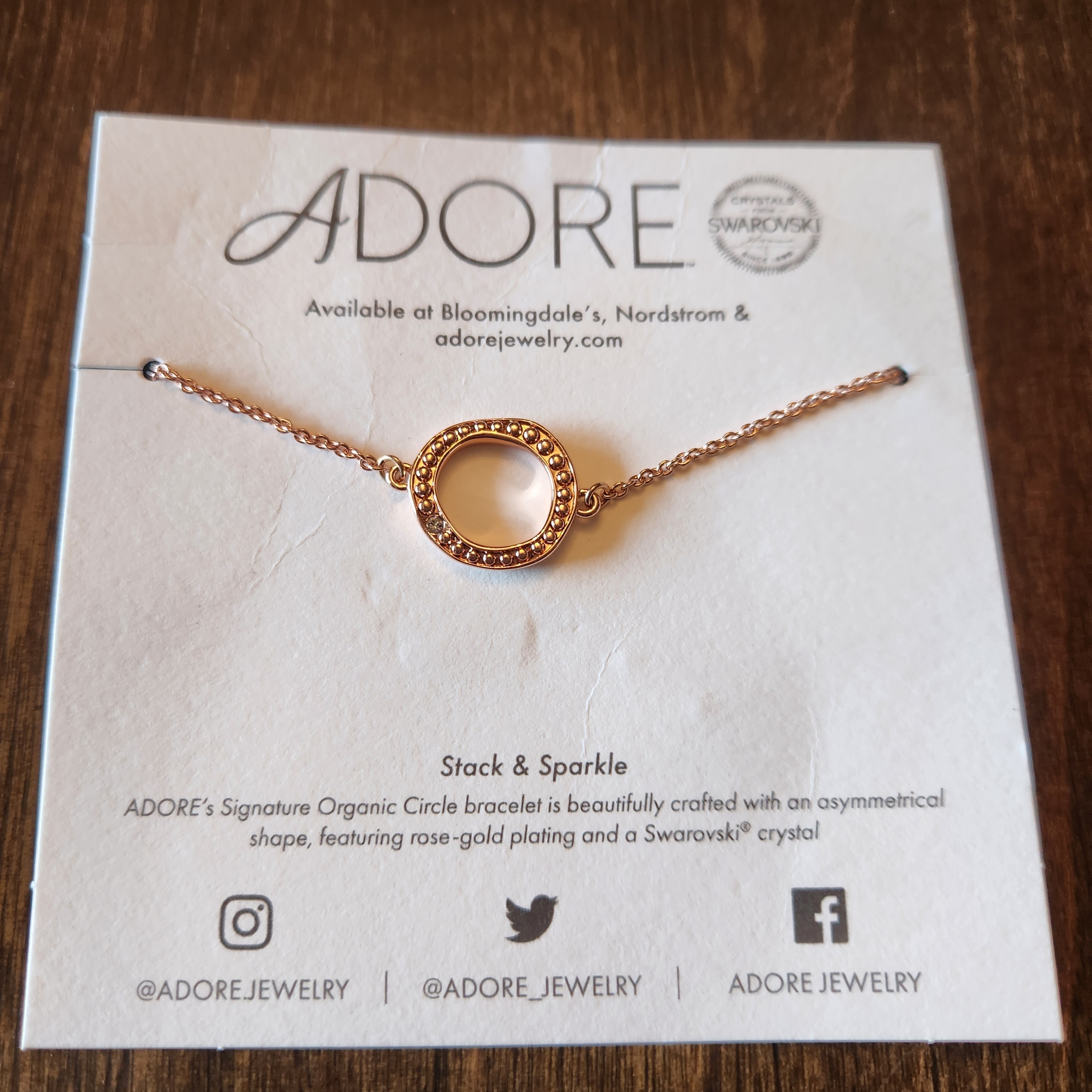 Adore Rose Gold Circle Bracelet With Swarovski Crystal 8$